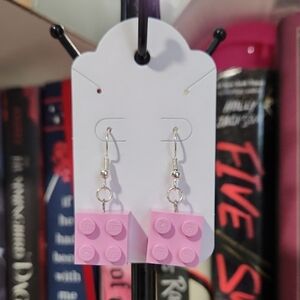 Handmade Pink Block Dangle Earrings